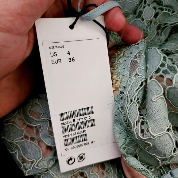 H&M Mint Green Lace Nude Spaghetti Strap Midi Event Dress Women's Size 4 Small S - Picture 12 of 12